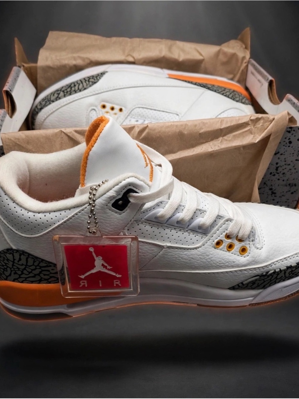 Jordan Kids White & Orange Retro Basketball Sneakers with Elephant Print